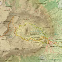 Mapa topográfico que muestra cómo llegar a la **Poza de la Sal** a través de senderos y caminos, pasando por lugares como El Urnio y Las Huérfanas.