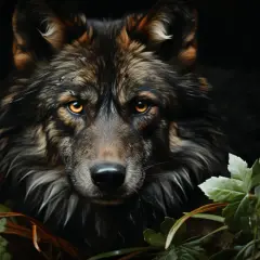 Un lobo de mirada intensa, uno de los animales de España, emerge entre la vegetación.