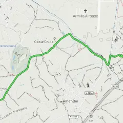 Mapa de ruta verde que atraviesa Gabia Chica, Alhendín y Ogíjares. Muestra cómo llegar a Otura pasando por la base aérea de Armilla.