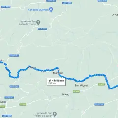 Mapa del Camino de Santiago, mostrando la ruta desde Puertomarín hasta Sarria, con paradas en Morgade y Vilar.