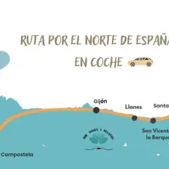Mapa de la ruta norte España en coche, con paradas en La Coruña, Santiago, Gijón, Llanes, Santander, San Vicente de la Barquera y Bilbao.