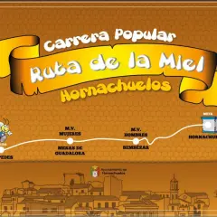 Mapa de la Carrera Popular "Ruta de la Miel" en Hornachuelos. Muestra la salida en Céspedes y la meta en Hornachuelos, con puntos intermedios.