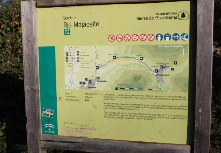 Mapa del sendero Río Majaceite, que va de Benamahoma a El Bosque. Ideal para saber cómo llegar a Benamahoma y disfrutar de la naturaleza.