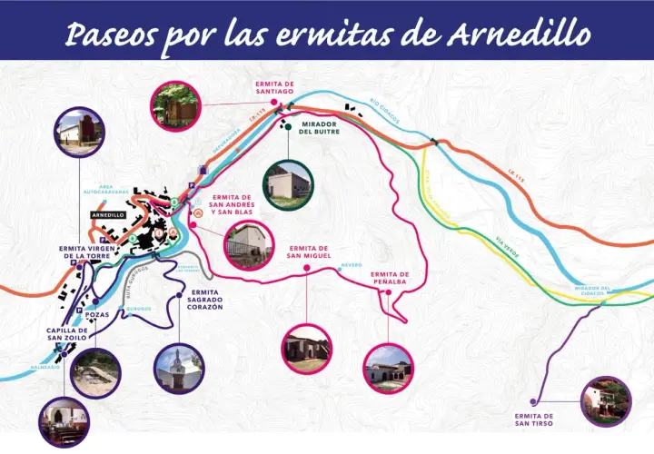 Mapa de rutas a las ermitas de Arnedillo, mostrando caminos, miradores y puntos de interés. Ideal para planificar tu visita y saber arnedillo como llegar.