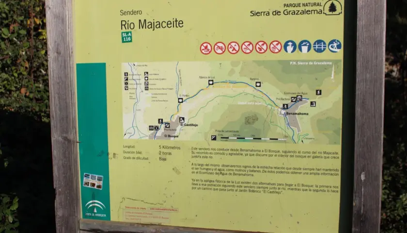 Mapa del sendero Río Majaceite, que va de Benamahoma a El Bosque. Ideal para saber cómo llegar a Benamahoma y disfrutar de la naturaleza.