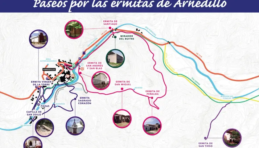 Mapa de rutas a las ermitas de Arnedillo, mostrando caminos, miradores y puntos de interés. Ideal para planificar tu visita y saber arnedillo como llegar.