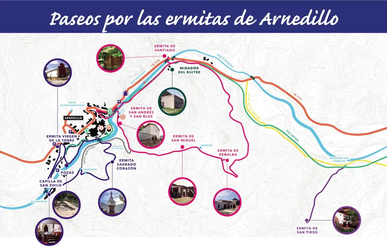 Mapa de rutas a las ermitas de Arnedillo, mostrando caminos, miradores y puntos de interés. Ideal para planificar tu visita y saber arnedillo como llegar.